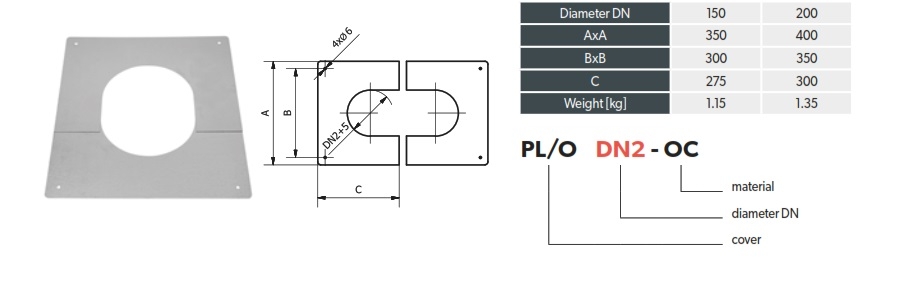 DW Gassrør Ø:200 Dekkplate oval (130/200mm rør) | Megavarme