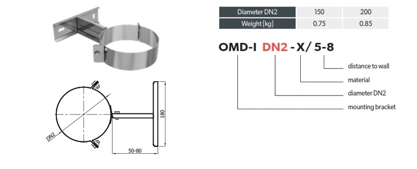 DW Gassrør Ø:200 Monteringsbrakett 5-15cm (130/200mm rør) | Megavarme